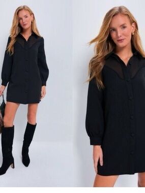 Tuckernuck Black Button-Front Mini Shirt Dress